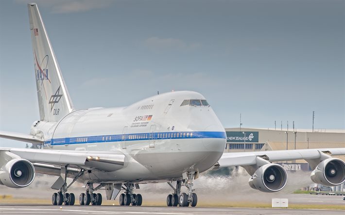 SOFIA, Boeing 747SP, Stratospheric Observatory for Infrared Astronomy, NASA, German Aerospace Center, Universities Space Research Association, Boeing 747, airborne observatory, large planes, airport, Boeing