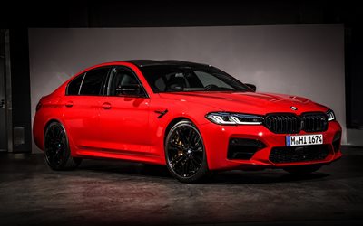 BMW M5 Competition, 2020, 4k, front view, exterior, red sedan, tuning M5, new red M5, German cars, BMW