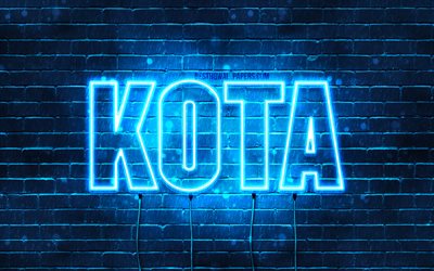 Kota, 4k, wallpapers with names, horizontal text, Kota name, Happy Birthday Kota, popular japanese male names, blue neon lights, picture with Kota name