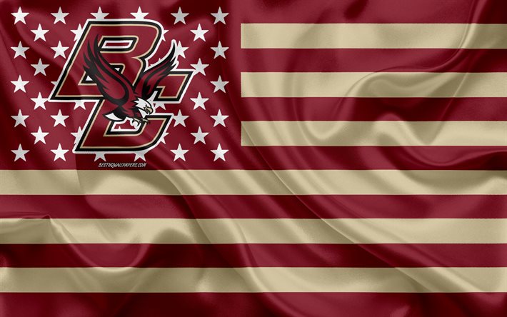 boston college eagles, american-football-team, kreative amerikanische flagge, burgund, gold, fahne, ncaa, chestnut hill, massachusetts, usa, boston college eagles logo, emblem, seide-flag, american football