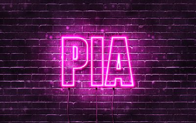 Pia, 4k, tapeter med namn, kvinnliga namn, Pia namn, lila neon lights, Grattis Pia, popul&#228;ra tyska kvinnliga namn, bild med Pia namn