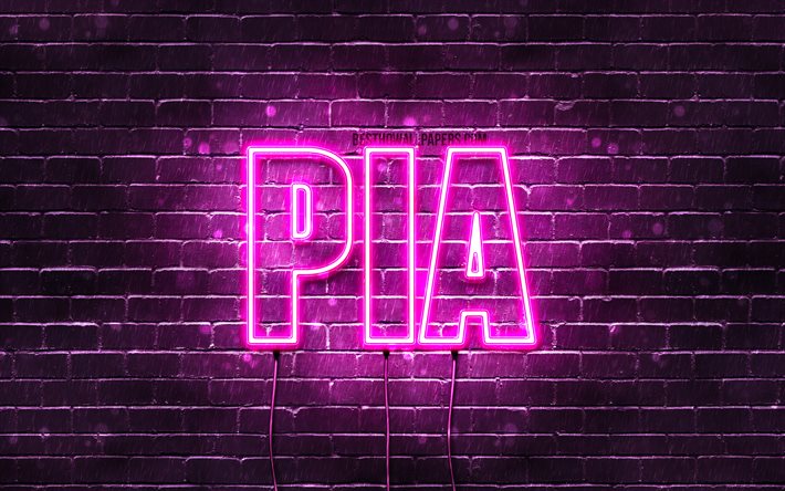 Pia, 4k, des fonds d&#39;&#233;cran avec des noms, des noms f&#233;minins, Pia nom, violet n&#233;on, Joyeux Anniversaire Pia, populaire en allemagne, les noms de femmes, une photo avec le nom de Pia