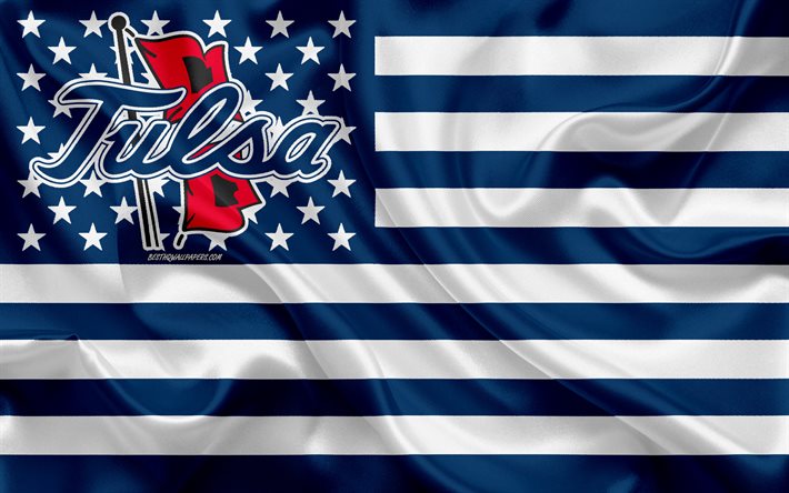 Tulsa Altın Kasırga, Amerikan futbol takımı, yaratıcı Amerikan bayrağı, mavi beyaz bayrak, NCAA, Tulsa, Oklahoma, ABD, Tulsa Altın Kasırga logo, amblem, ipek bayrak, Amerikan Futbolu