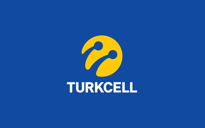 Turkcell logo, sininen tausta, Turkin tietoliikenne, Turkcell tunnus, Turkki, Turkcell