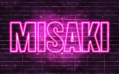 Misaki, 4k, tapeter med namn, kvinnliga namn, Misaki namn, lila neon lights, Grattis P&#229; F&#246;delsedagen Misaki, popul&#228;ra japanska kvinnliga namn, bild med Misaki namn