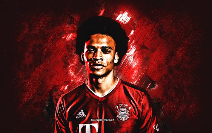 Leroy Sane, FC Bayern Munich, german football player, portrait, red stone background, Bundesliga, football, Germany, Bayern Munich