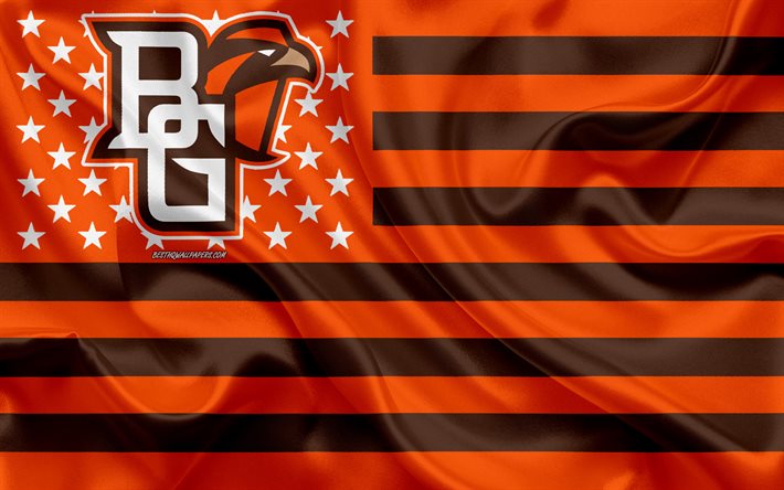 ボウリンググリーン鷹, アメリカのサッカーチーム, 創アメリカのフラグ, オレンジ色のフラグ, NCAA, ボウリンググリーン, オハイオ, 米国, ボウリンググリーン鷹のロゴ, エンブレム, 絹の旗を, アメリカのサッカー
