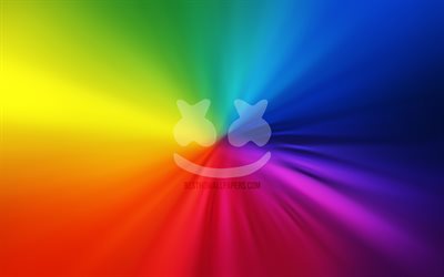 Marshmello logo, 4k, vortex, american DJs, rainbow backgrounds, creative, DJ Marshmello, music stars, artwork, Christopher Comstock, superstars, Marshmello