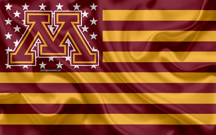 Minnesota Golden Gophers, Amerikkalainen jalkapallo joukkue, luova Amerikan lippu, viininpunainen keltainen lippu, NCAA, Minneapolis, Minnesota, USA, Minnesota Golden Gophers-logo, tunnus, silkki lippu, Amerikkalainen jalkapallo