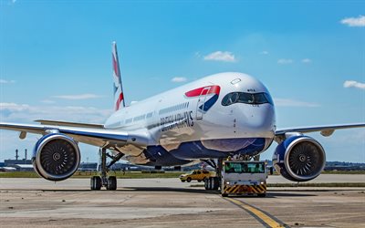 إيرباص A350 XWB, الخطوط الجوية البريطانية, إيرباص A350, طائرة ركاب, الطائرة في مطار, السفر الجوي, المملكة المتحدة, ايرباص
