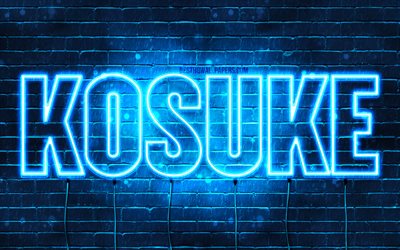 Kosuke, 4k, wallpapers with names, horizontal text, Kosuke name, Happy Birthday Kosuke, popular japanese male names, blue neon lights, picture with Kosuke name
