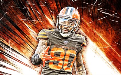 4k, Jarvis Landry, grunge, arte, NFL Cleveland Browns, il football americano, il wide receiver, National Football League, Jarvis Landry 4K, arancione, astratto raggi, Jarvis Landry Cleveland Browns