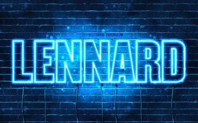 Lennard, 4k, taustakuvia nimet, vaakasuuntainen teksti, Lennard nimi, Hyv&#228;&#228; Syntym&#228;p&#228;iv&#228;&#228; Lennard, suosittu saksalainen uros nimet, blue neon valot, kuva Lennard nimi