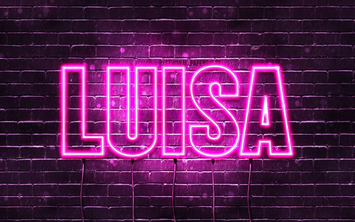 Luisa, 4k, des fonds d&#39;&#233;cran avec des noms, des noms f&#233;minins, Luisa nom, violet n&#233;on, Joyeux Anniversaire Luisa, populaire en allemagne, les noms de femmes, image avec Luisa nom