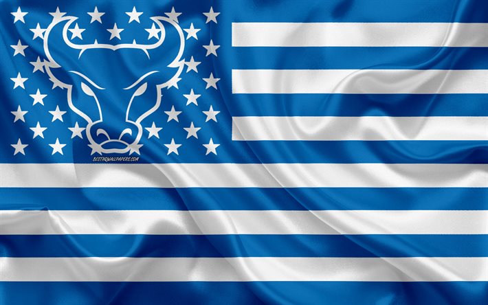 At Buffalo Buffalo Bulls, Amerikan futbol takımı, yaratıcı Amerikan bayrağı, mavi beyaz bayrak, NCAA, Buffalo, New York, AMERİKA Birleşik Devletleri, Buffalo Bulls logo, amblem, ipek bayrak, Amerikan Futbolu, &#220;niversite