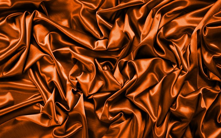 orange satin background, 4k, silk textures, satin wavy background, orange backgrounds, satin textures, satin backgrounds, orange silk texture