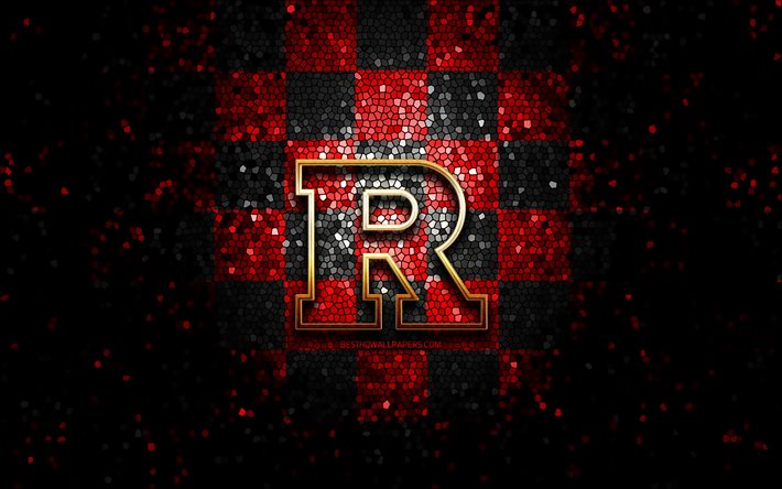 Rutgers Scarlet Knights, glitter logotipo, NCAA, vermelho preto fundo quadriculado, EUA, time de futebol americano, Rutgers Escarlate logotipo de Cavaleiros, arte em mosaico, futebol americano, Am&#233;rica