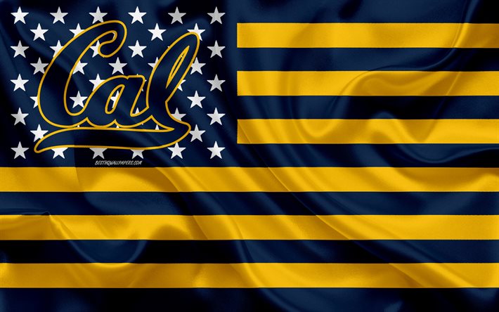 California Golden Bears, equipo de f&#250;tbol Americano, creadora de la bandera Americana, amarillo y azul de la bandera, de la NCAA, en Berkeley, California, estados UNIDOS, California Golden Bears logotipo, emblema, bandera de seda, el f&#250;tbol Amer