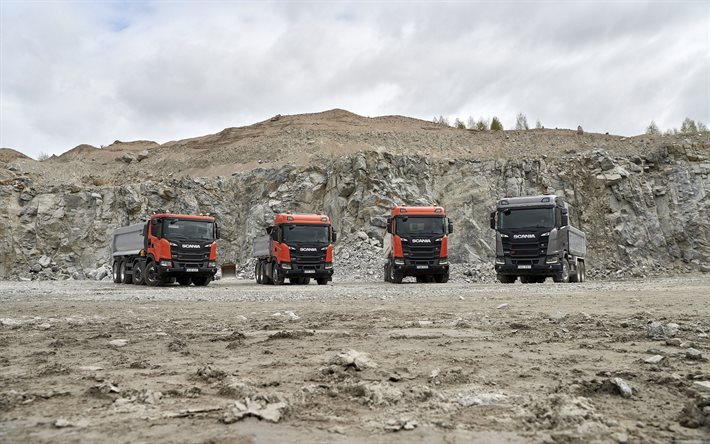 Scania, camiones de volteo, 6x6, Scania G450, Scania G500, Scania R500 XT, Scania R580 XT, camiones modernos