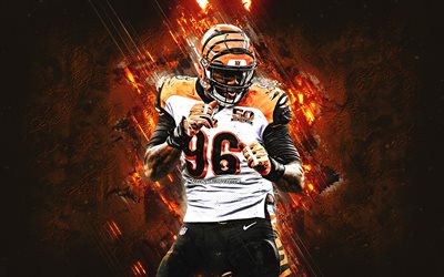Carlos Dunlap, Cincinnati Bengals, NFL, muotokuva, amerikkalainen jalkapallo, oranssi kivi tausta, National Football League
