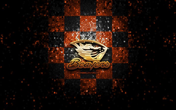 Oregon State Beavers, glitter-logo, NCAA, oranssi musta ruudullinen tausta, USA, amerikkalainen jalkapallo joukkue, Oregon State Beavers-logo, mosaiikki taidetta, amerikkalainen jalkapallo, Amerikassa