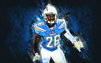Casey Hayward, Los Angeles Chargers, NFL, american football, portrait, blue stone background, National Football League