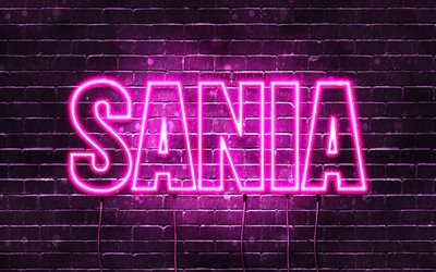 Sania, 4k, wallpapers with names, female names, Sania name, purple neon lights, Happy Birthday Sania, popular arabic female names, picture with Sania name