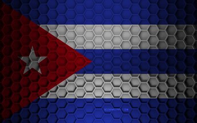 kuba-flagge, 3d-sechsecke textur, kuba, 3d-textur, kuba 3d-flagge, metallstruktur, flagge von kuba