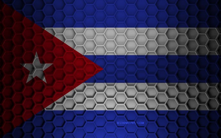 Bandeira de Cuba, textura de hex&#225;gonos 3D, Cuba, textura 3D, bandeira de Cuba 3D, textura de metal, bandeira de Cuba