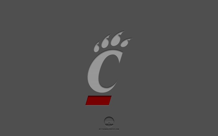 Cincinnati Bearcats, gri arka plan, Amerikan futbol takımı, Cincinnati Bearcats amblemi, NCAA, Cincinnati, ABD, Amerikan Futbolu, Cincinnati Bearcats logosu