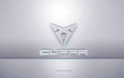 Cupra 3d white logo, gray background, Cupra logo, creative 3d art, Cupra, 3d emblem