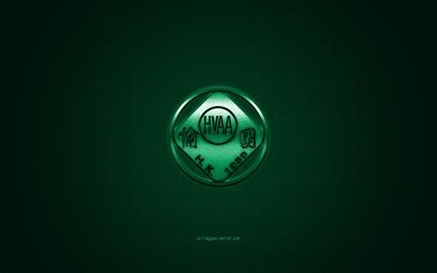 Happy Valley AA, Hong Kong football club, green logo, green carbon fiber background, Hong Kong Premier League, football, Hong Kong, Happy Valley AA logo