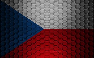 Bandera de Rep&#250;blica Checa, textura de hex&#225;gonos 3d, Rep&#250;blica Checa, textura 3d, Bandera de Rep&#250;blica Checa 3d, textura de metal, bandera de Rep&#250;blica Checa