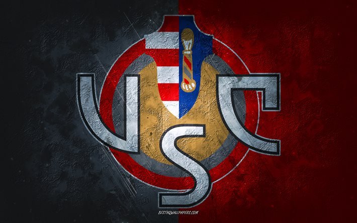 US Cremonese, Italian football team, red gray background, US Cremonese logo, grunge art, Serie A, football, Italy, US Cremonese emblem