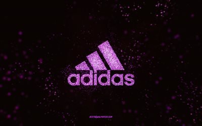 adidas glitzer-logo, 4k, schwarzer hintergrund, adidas-logo, rosa glitzer-kunst, adidas, kreative kunst, adidas rosa glitzer-logo