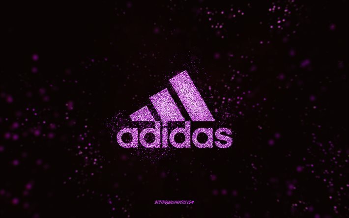 Logotipo de adidas brillo, 4k, fondo negro, logotipo de Adidas, arte de brillo rosa, Adidas, arte creativo, logotipo de brillo rosa de Adidas