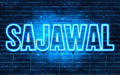 Sajawal, 4k, wallpapers with names, Sajawal name, blue neon lights, Happy Birthday Sajawal, popular arabic male names, picture with Sajawal name