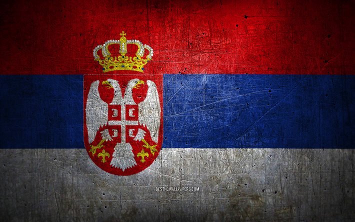 Drapeau en m&#233;tal serbe, art grunge, pays europ&#233;ens, jour de la Serbie, symboles nationaux, drapeau de la Serbie, drapeaux en m&#233;tal, Europe, drapeau serbe, Serbie