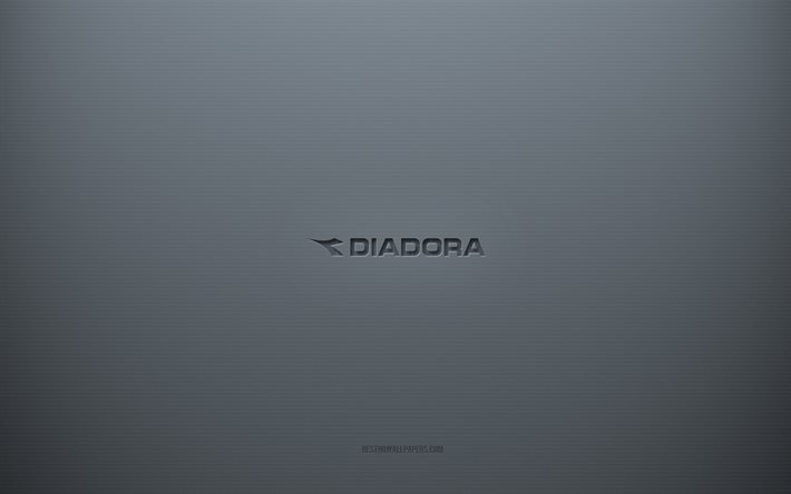 Logo Diadora, sfondo grigio creativo, emblema Diadora, struttura di carta grigia, Diadora, sfondo grigio, logo Diadora 3d