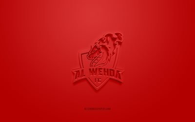 Al Wehda FC, yaratıcı 3D logo, kırmızı arka plan, SPL, Suudi Arabistan Futbol Kul&#252;b&#252;, Suudi Profesyonel Ligi, Mekke, Suudi Arabistan, 3d sanat, futbol, Al Wehda FC 3d logo