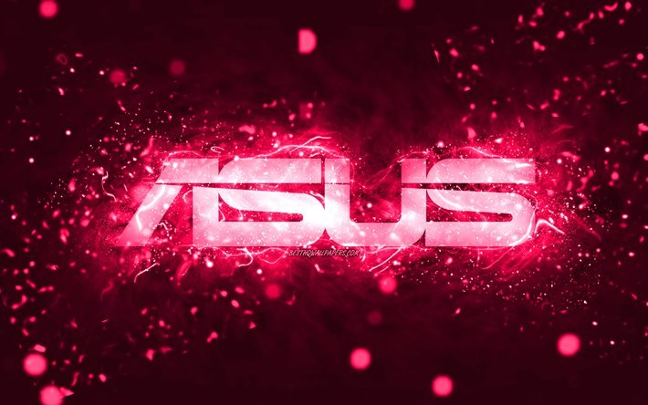 Asusピンクのロゴ, 4k, ピンクのネオンライト, creative クリエイティブ, ピンクの抽象的な背景, Asusのロゴ, お, アスサ