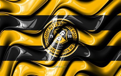 Pittsburgh Riverhoundsin lippu, 4k, keltaiset ja mustat 3D-aallot, USL, Pittsburgh Riverhounds SC, amerikkalainen jalkapallojoukkue, Pittsburgh Riverhounds -logo, jalkapallo, Pittsburgh Riverhounds FC