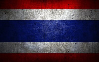 Thai metal flag, grunge art, asian countries, Day of Thailand, national symbols, Thailand flag, metal flags, Flag of Thailand, Asia, Thai flag, Thailand