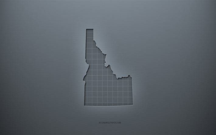 アイダホマップ, 灰色の創造的な背景, Idaho, 米国, 灰色の紙の質感, アメリカの州, アイダホマップシルエット, アイダホの地図, 灰色の背景, アイダホ3Dマップ