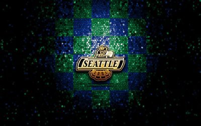 Seattle Thunderbirds, glitterlogotyp, WHL, gr&#246;nbl&#229; rutig bakgrund, hockey, kanadensiskt hockeylag, Seattle Thunderbirds-logotyp, mosaikkonst, kanadensisk hockeyliga