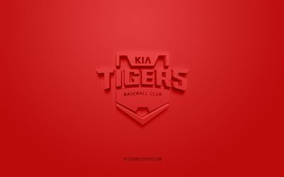 kia tigers, kreatives 3d-logo, roter hintergrund, kbo-liga, 3d-emblem, s&#252;dkoreanischer baseballclub, gwangju, s&#252;dkorea, 3d-kunst, baseball, kia tigers 3d-logo