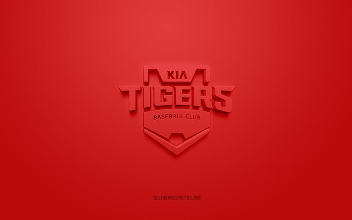 Kia Tigers, logo 3D cr&#233;atif, fond rouge, KBO League, embl&#232;me 3d, club de baseball sud-cor&#233;en, Gwangju, Cor&#233;e du Sud, art 3d, baseball, logo Kia Tigers 3d