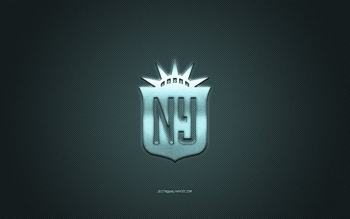 NY Gotham FC, squadra di calcio Americana, NWSL, logo blu, sfondo blu in fibra di carbonio, National Womens Soccer League, calcio, North New Jersey, USA, NY Gotham FC logo