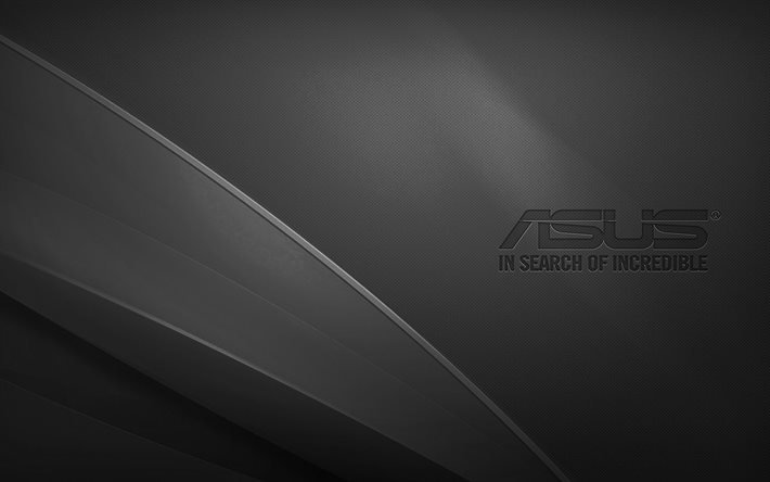 Logo Asus nero, 4K, creativo, sfondo nero ondulato, logo Asus, grafica, Asus