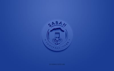 Sabah FC, creative 3D logo, blue background, 3d emblem, Malaysian Football Club, Malaysia Super League, Sabah, Malaysia, 3d art, football, Sabah FC 3d logo